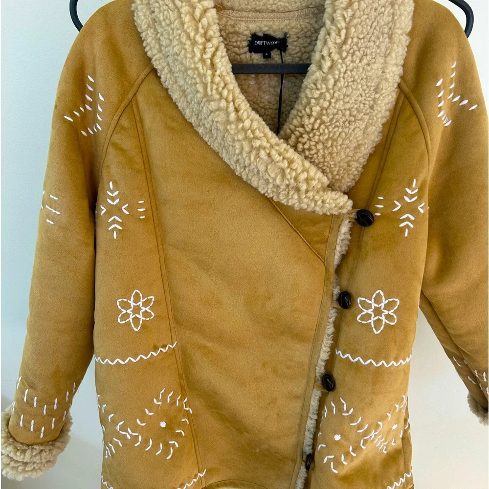 NWT $298 Driftwood Sundance Faux Suede Embroidered Coat S/M - Picture 1 of 8